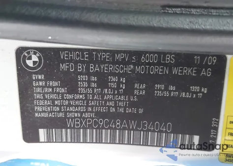 2010 BMW X3 xDrive30I from USA, damaged, VIN WBXPC9C48AWJ34040
